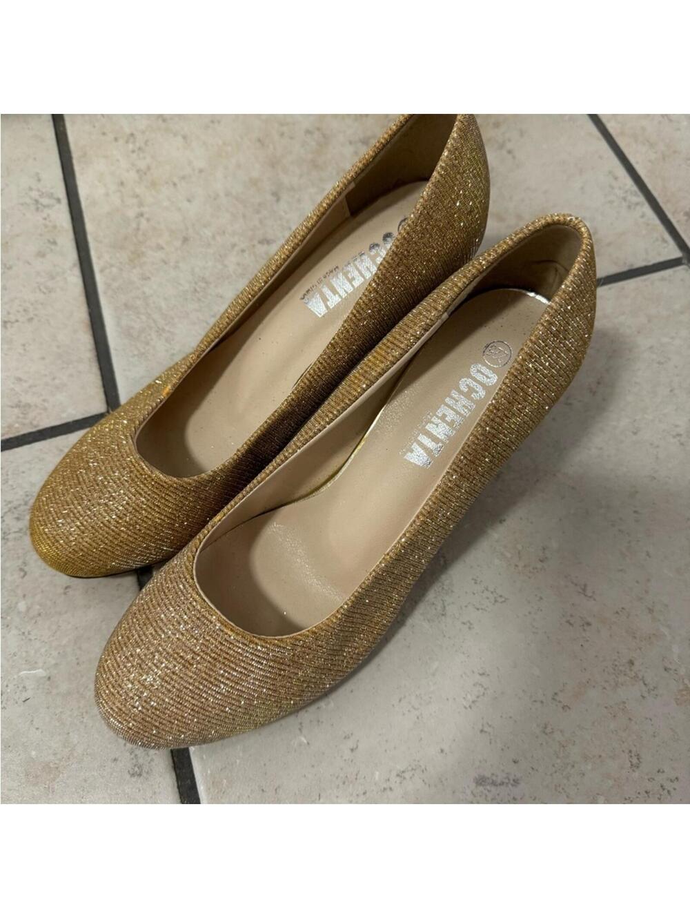 OGNINA Gold Glitter Low Heel Pumps Women's Size 225 - Picture 4 of 4